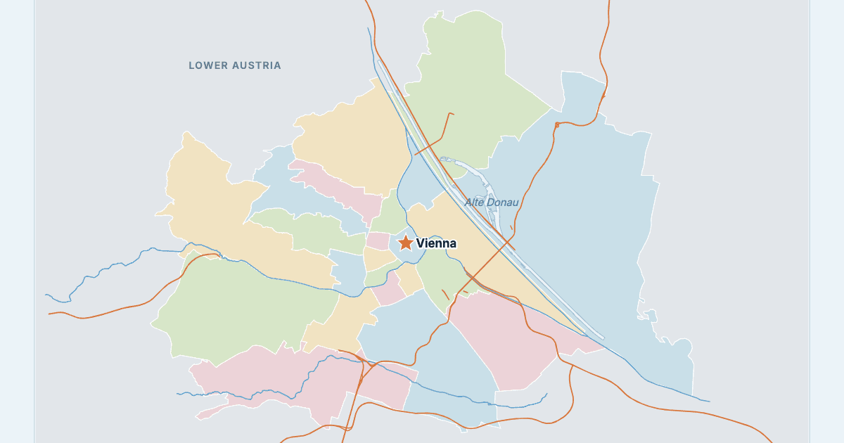 Map of Vienna with its largest cities