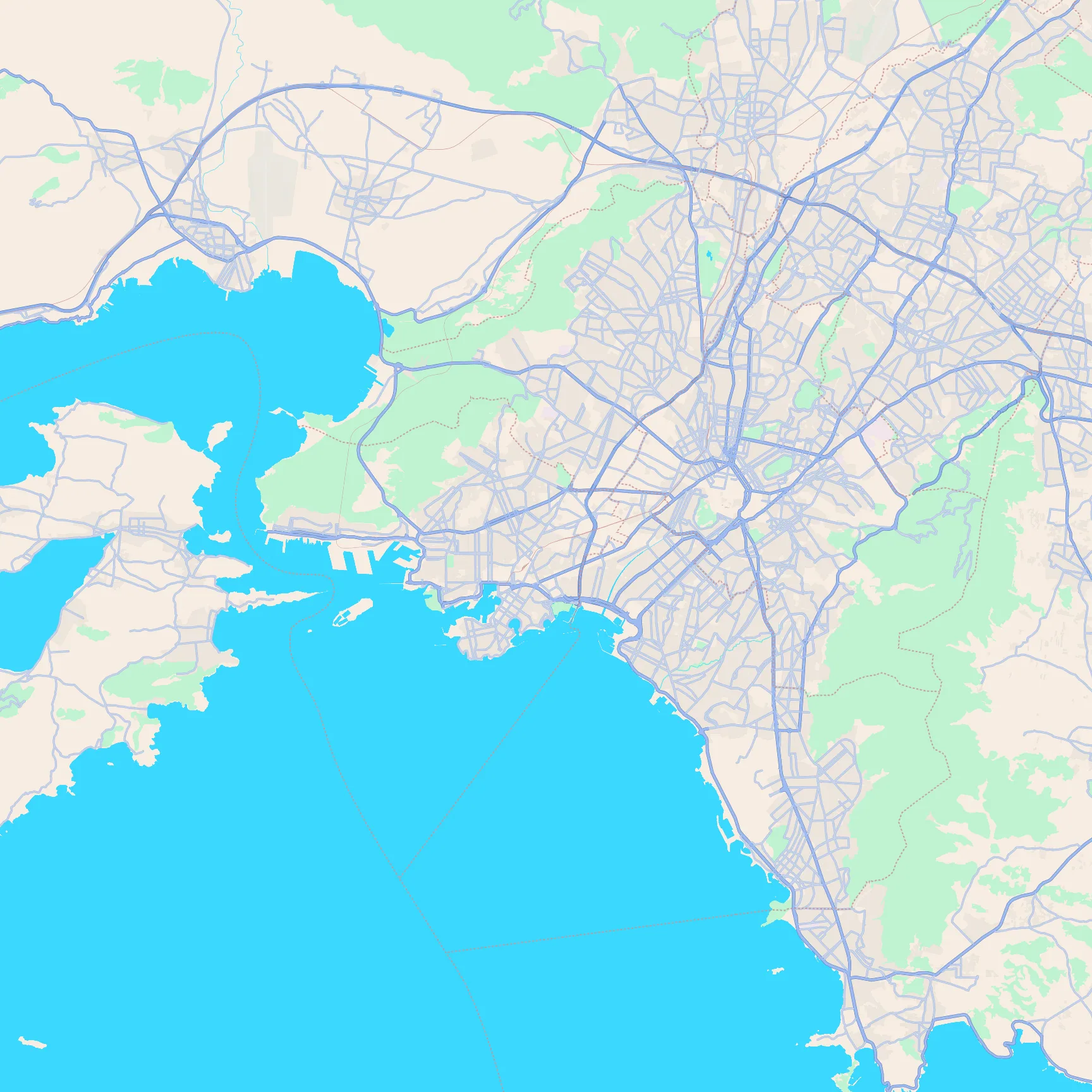 Unlabeled street map of Athens, Greece