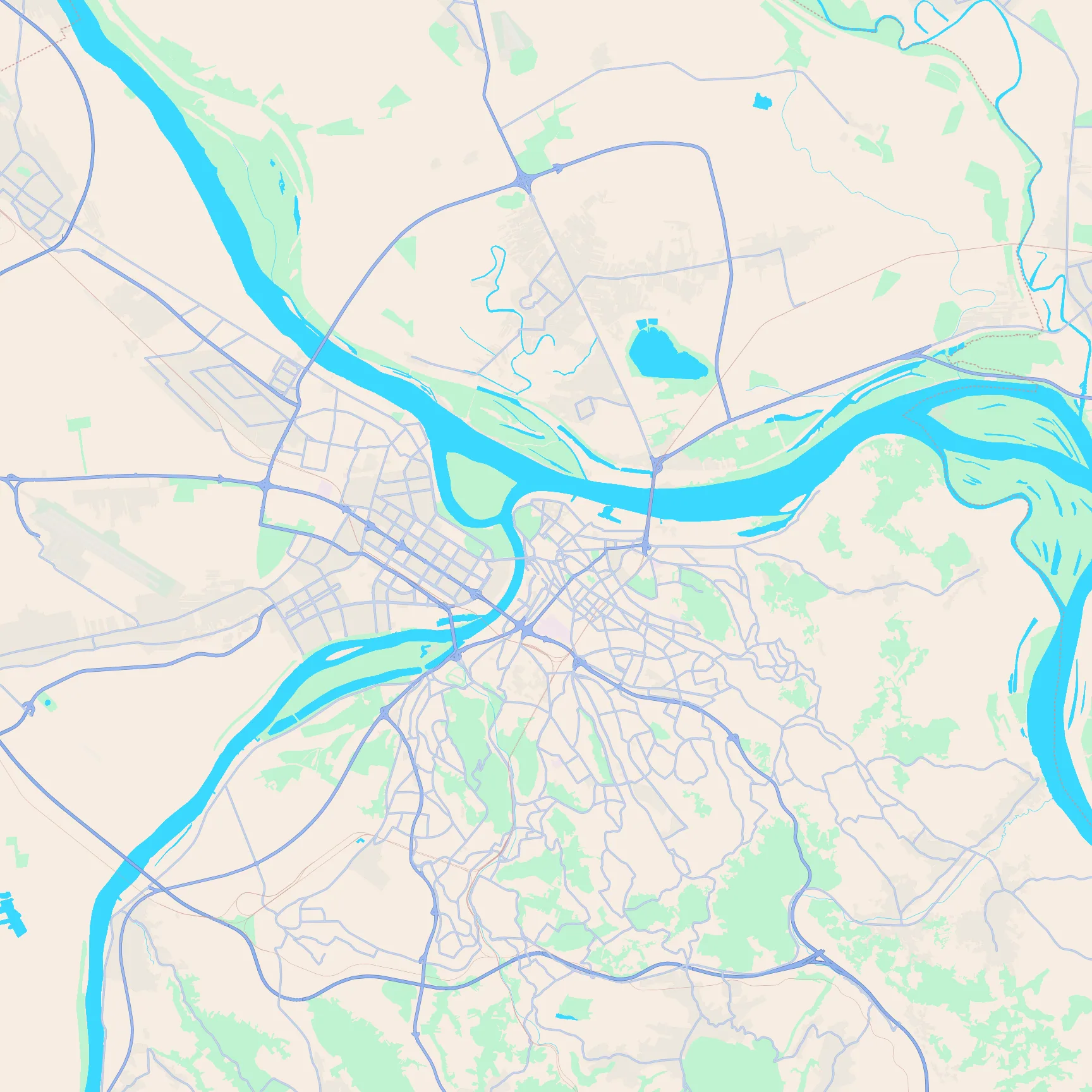 Unlabeled street map of Belgrade, Serbia