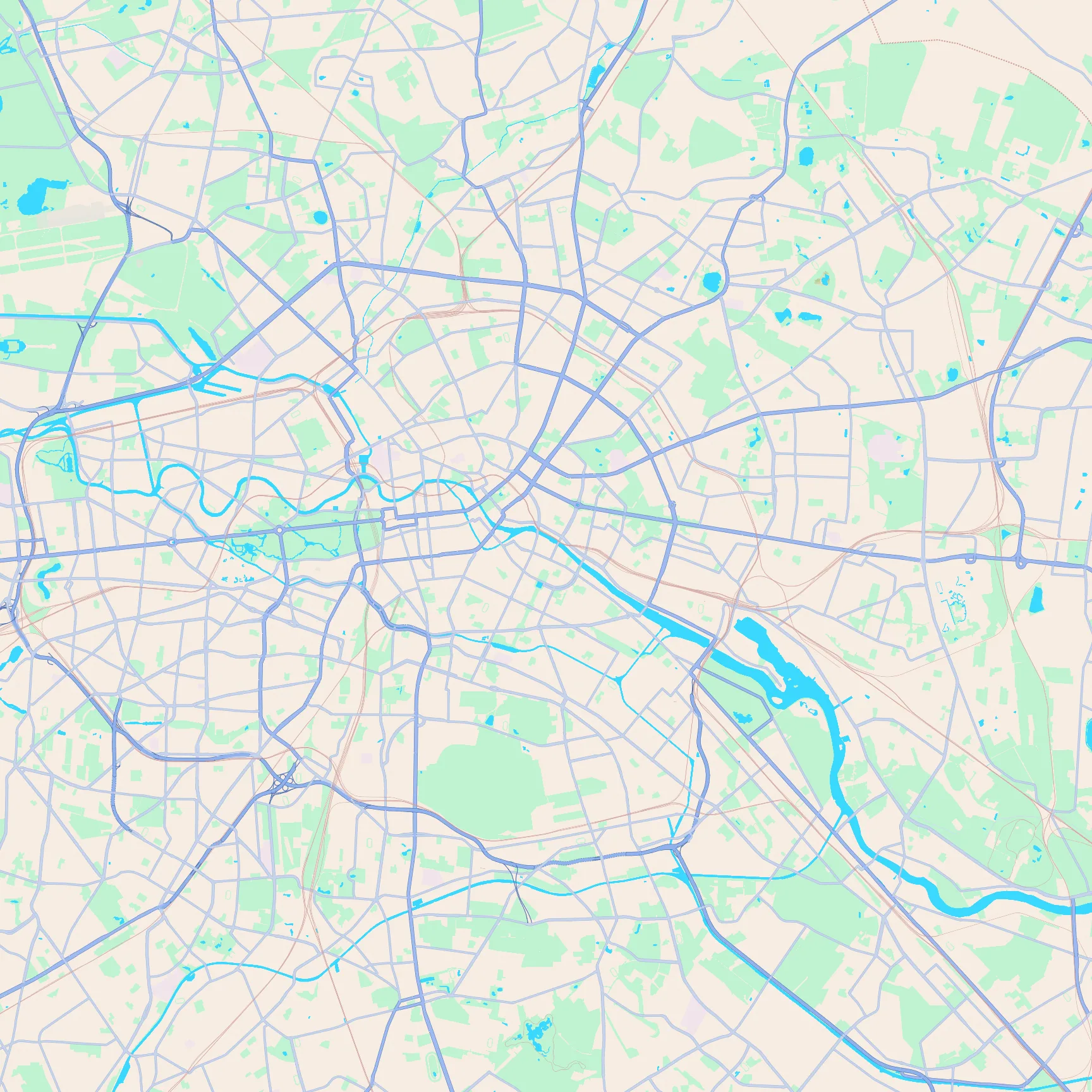 Unlabeled street map of Berlin, Germany