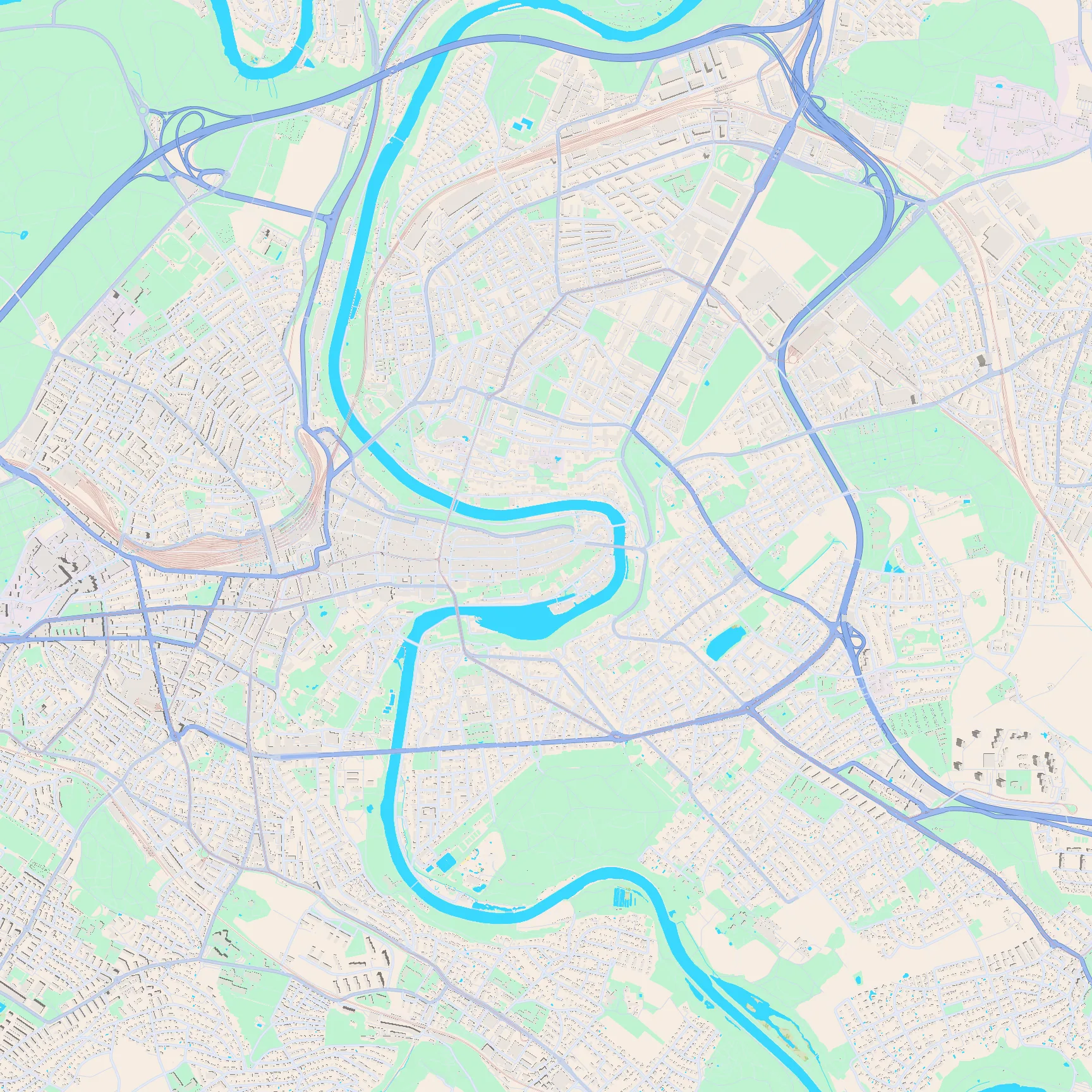 Unlabeled street map of Bern, Switzerland
