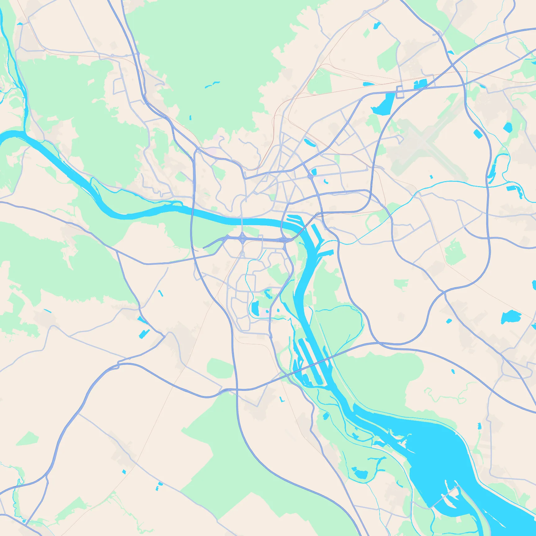Unlabeled street map of Bratislava, Slovakia