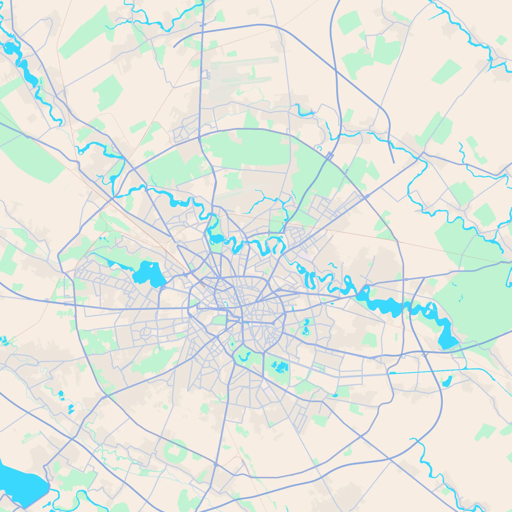 Unlabeled street map of Bucharest, Romania
