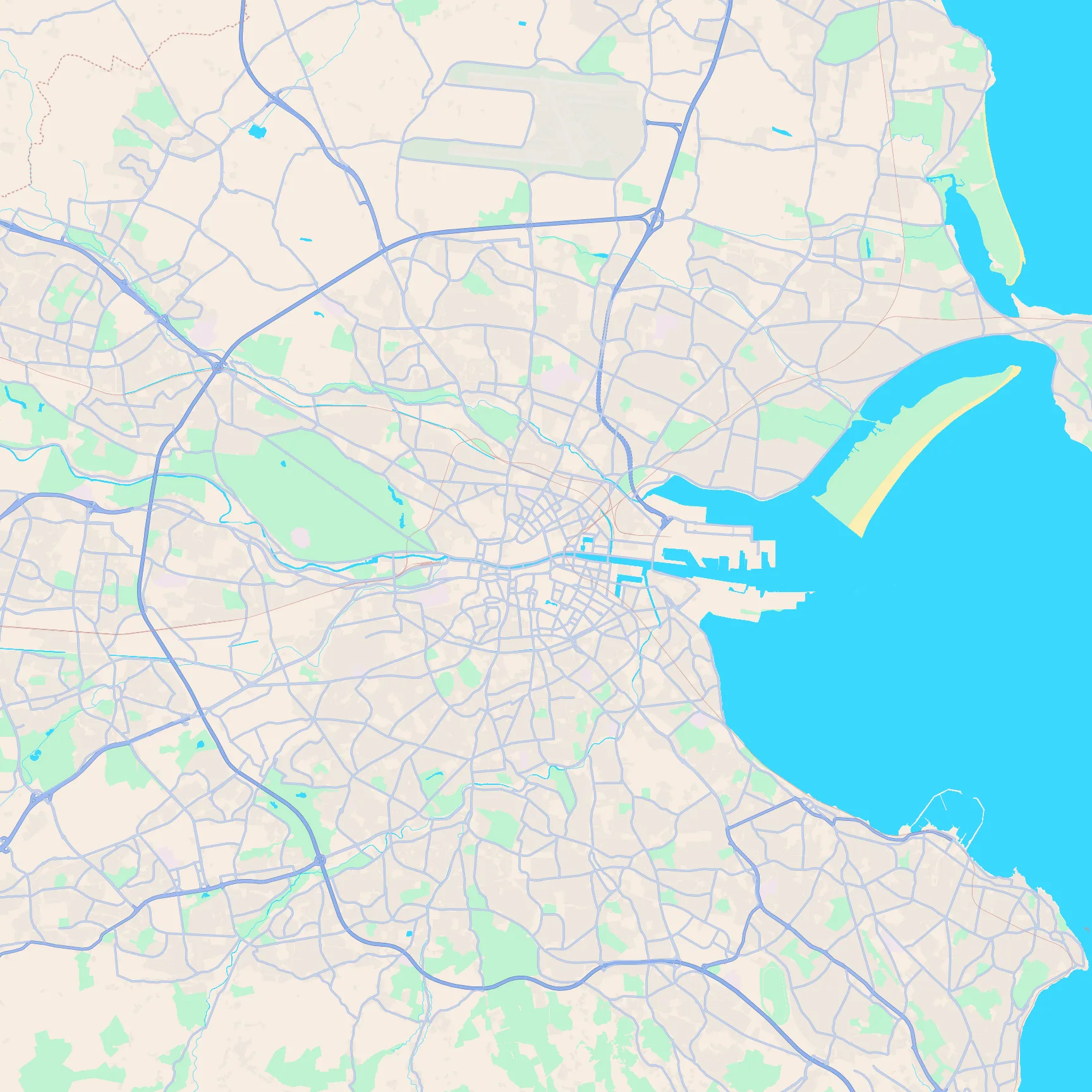 Unlabeled street map of Dublin, Ireland
