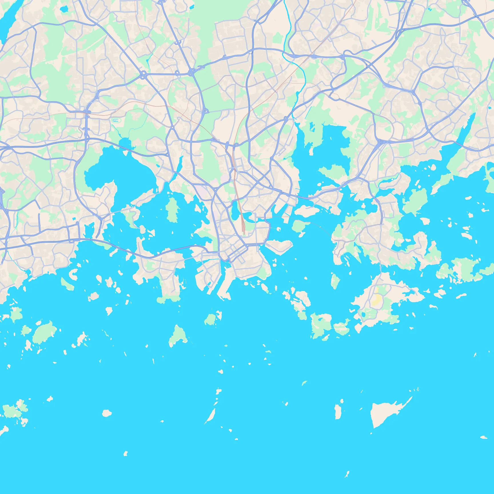 Unlabeled street map of Helsinki, Finland