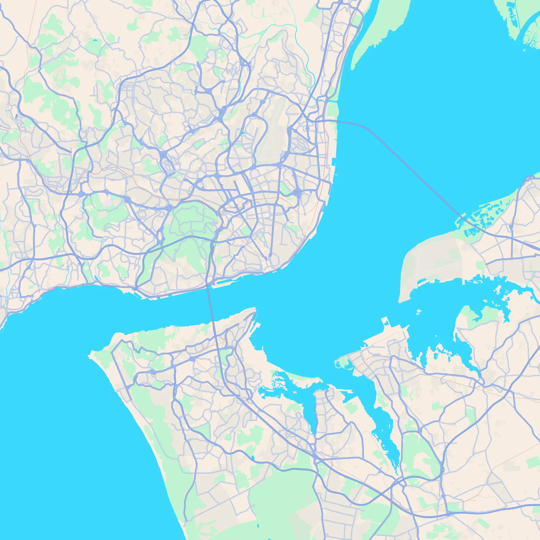 Unlabeled street map of Lisbon, Portugal