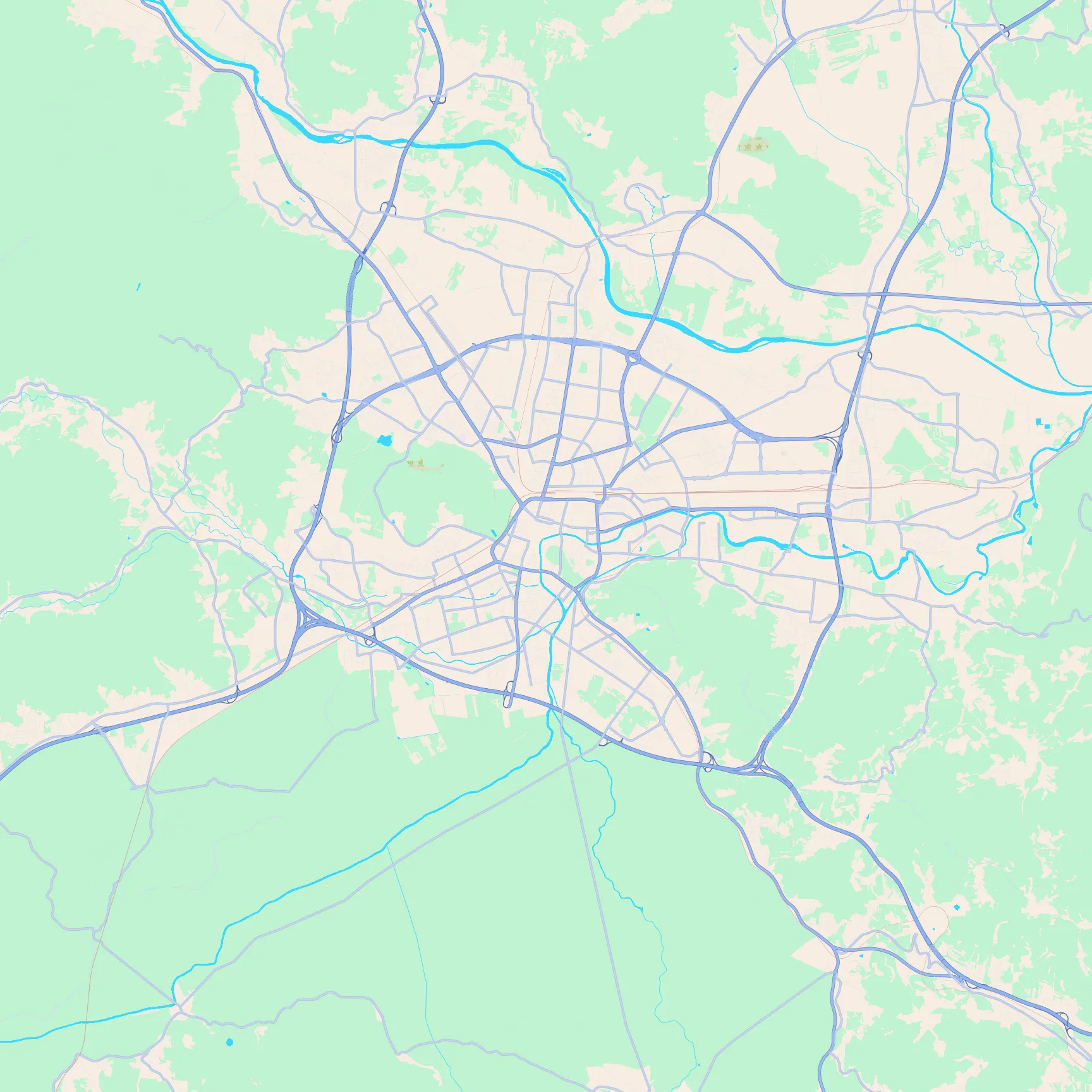 Unlabeled street map of Ljubljana, Slovenia