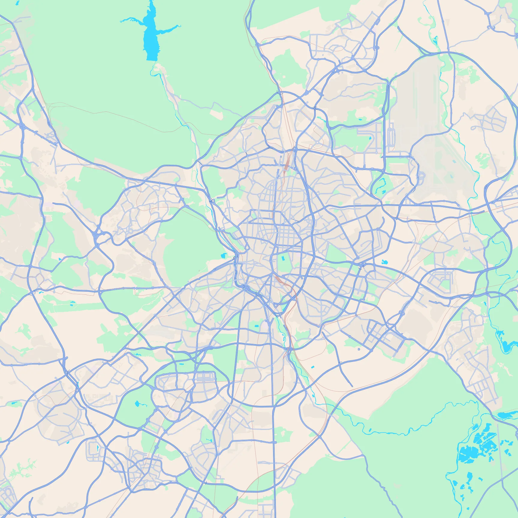 Unlabeled street map of Madrid, Spain