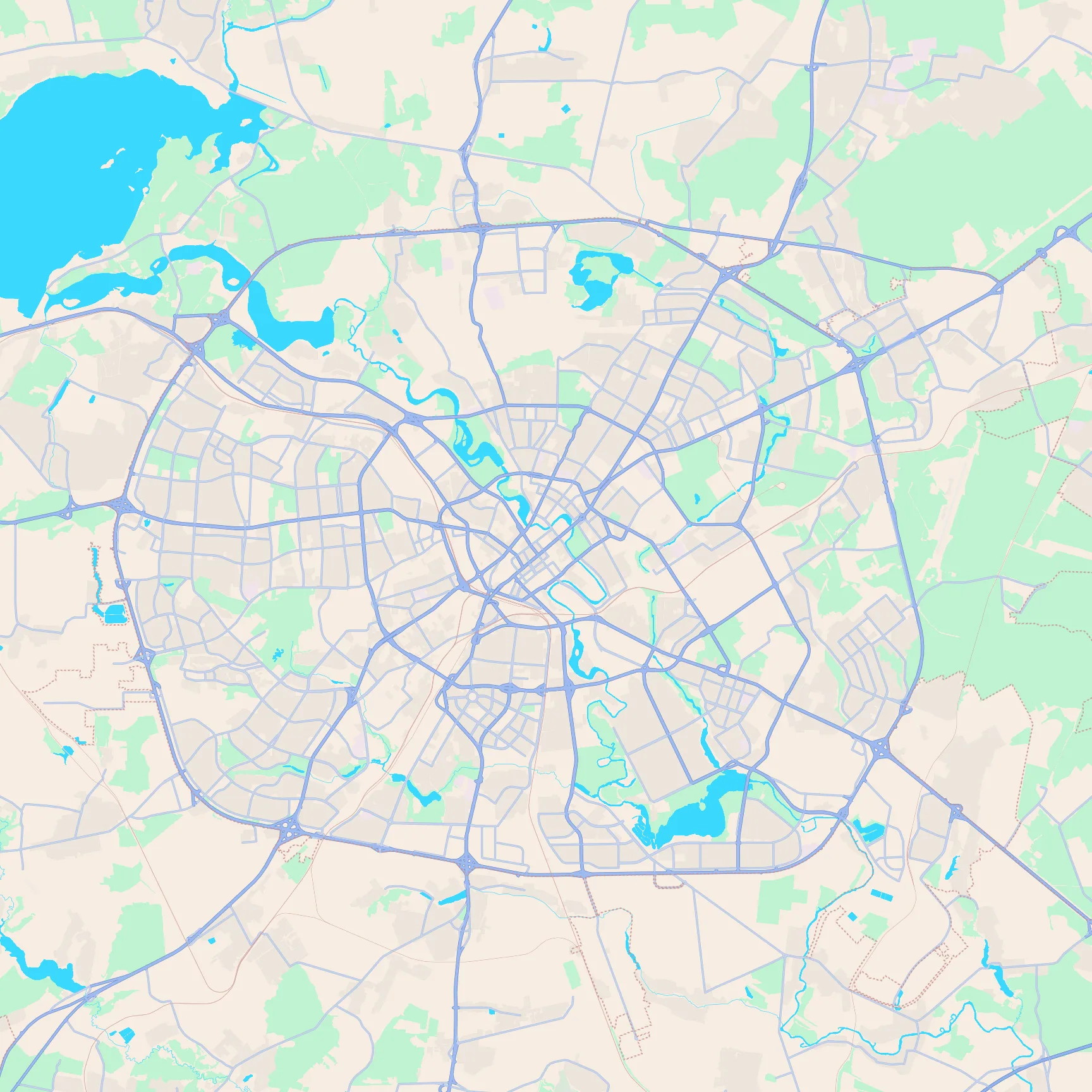 Unlabeled street map of Minsk, Belarus