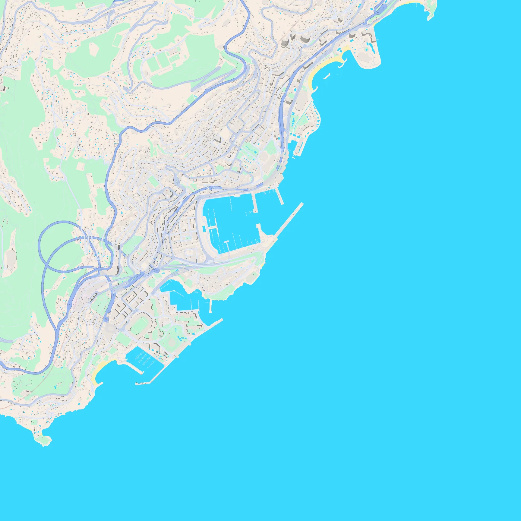 Unlabeled street map of Monaco, Monaco