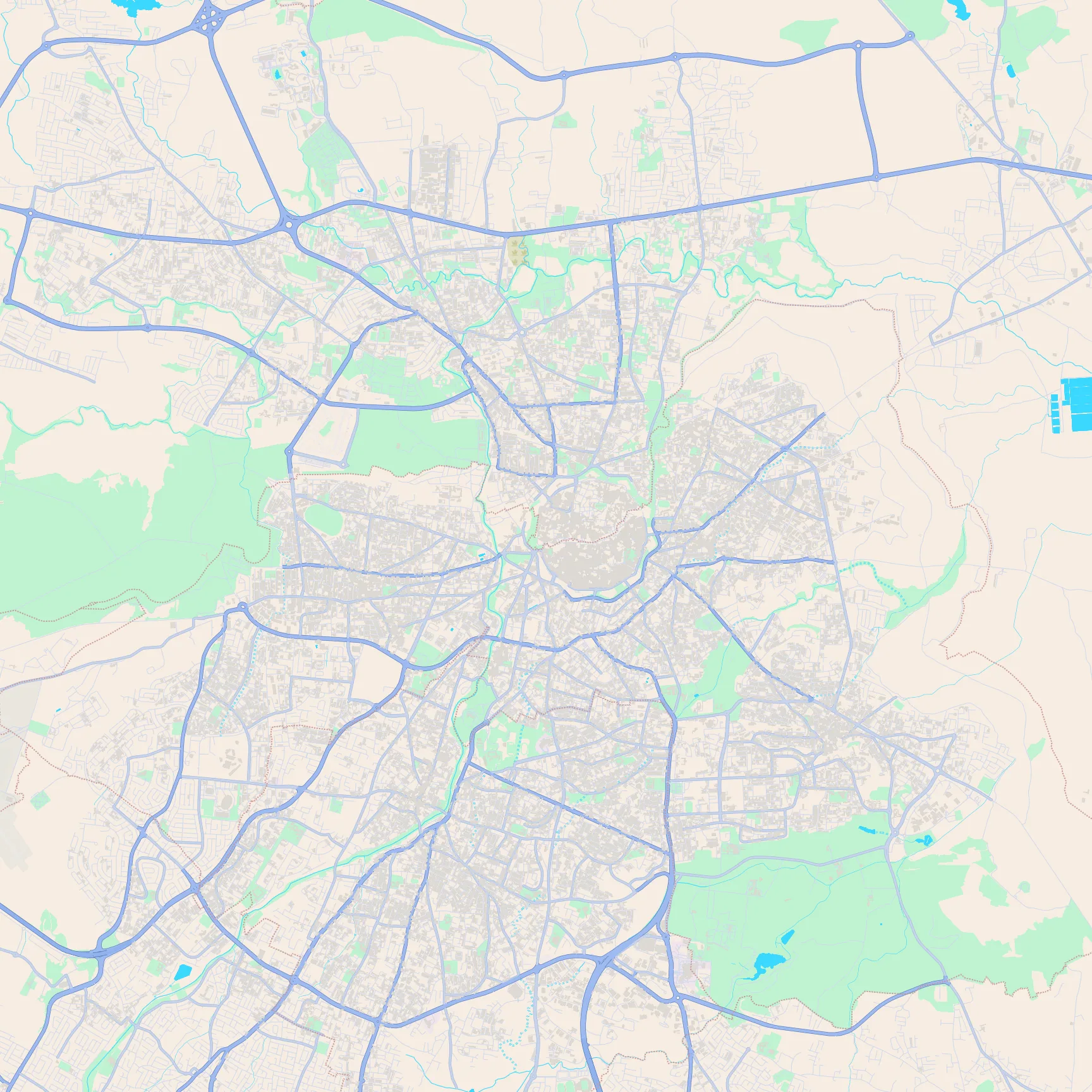 Unlabeled street map of Nicosia, Cyprus