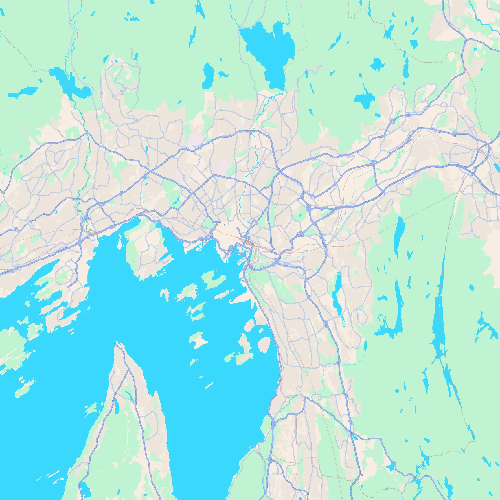 Unlabeled street map of Oslo, Norway