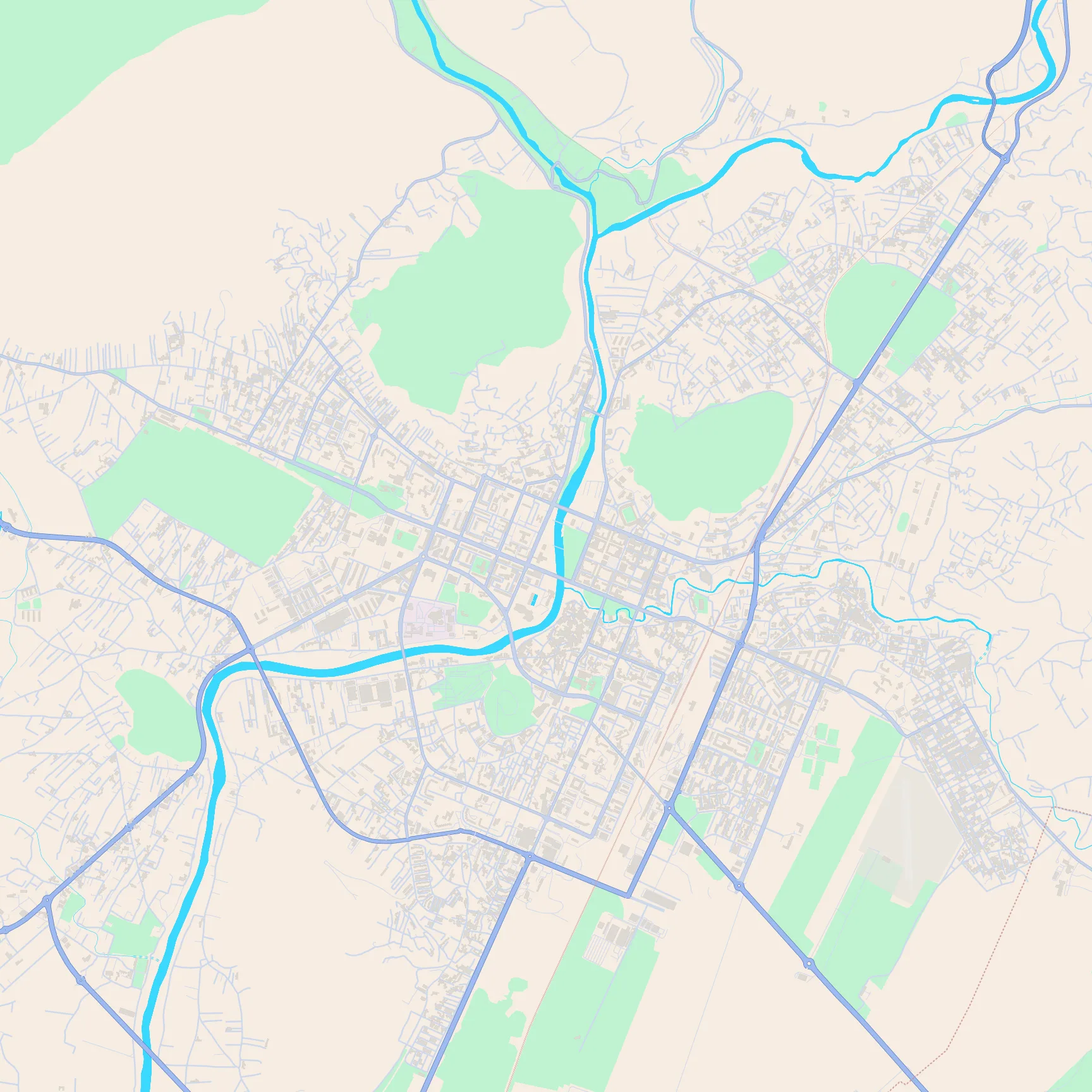 Unlabeled street map of Podgorica, Montenegro