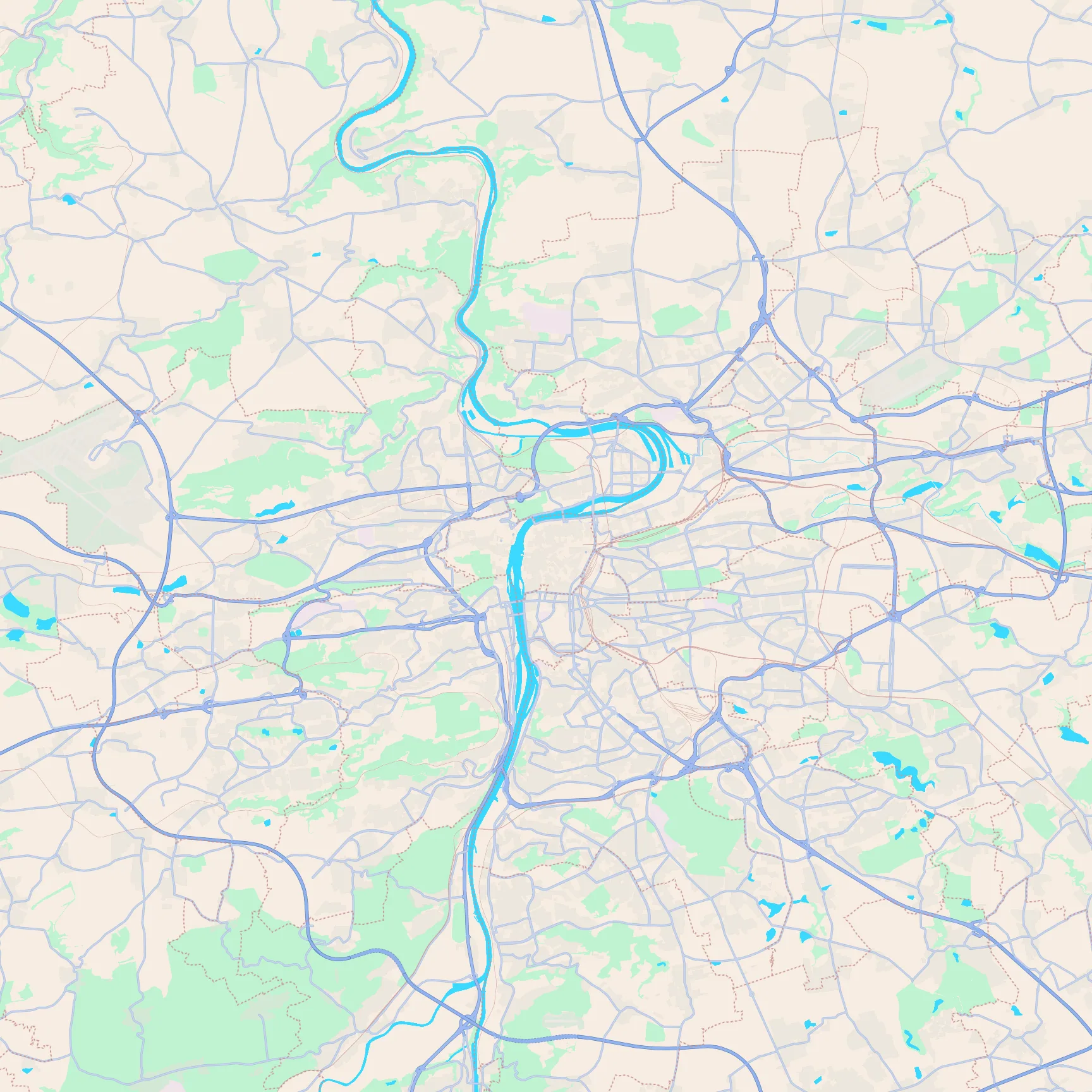 Unlabeled street map of Prague, Czechia