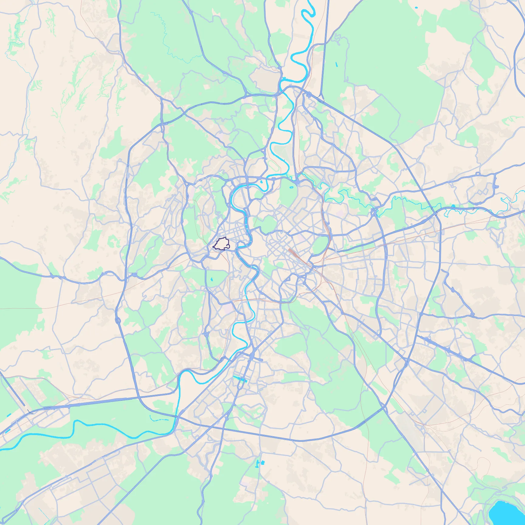 Unlabeled street map of Rome, Italy