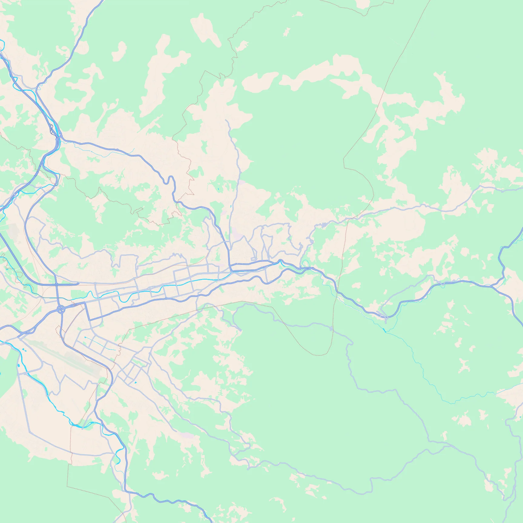Unlabeled street map of Sarajevo, Bosnia and Herzegovina