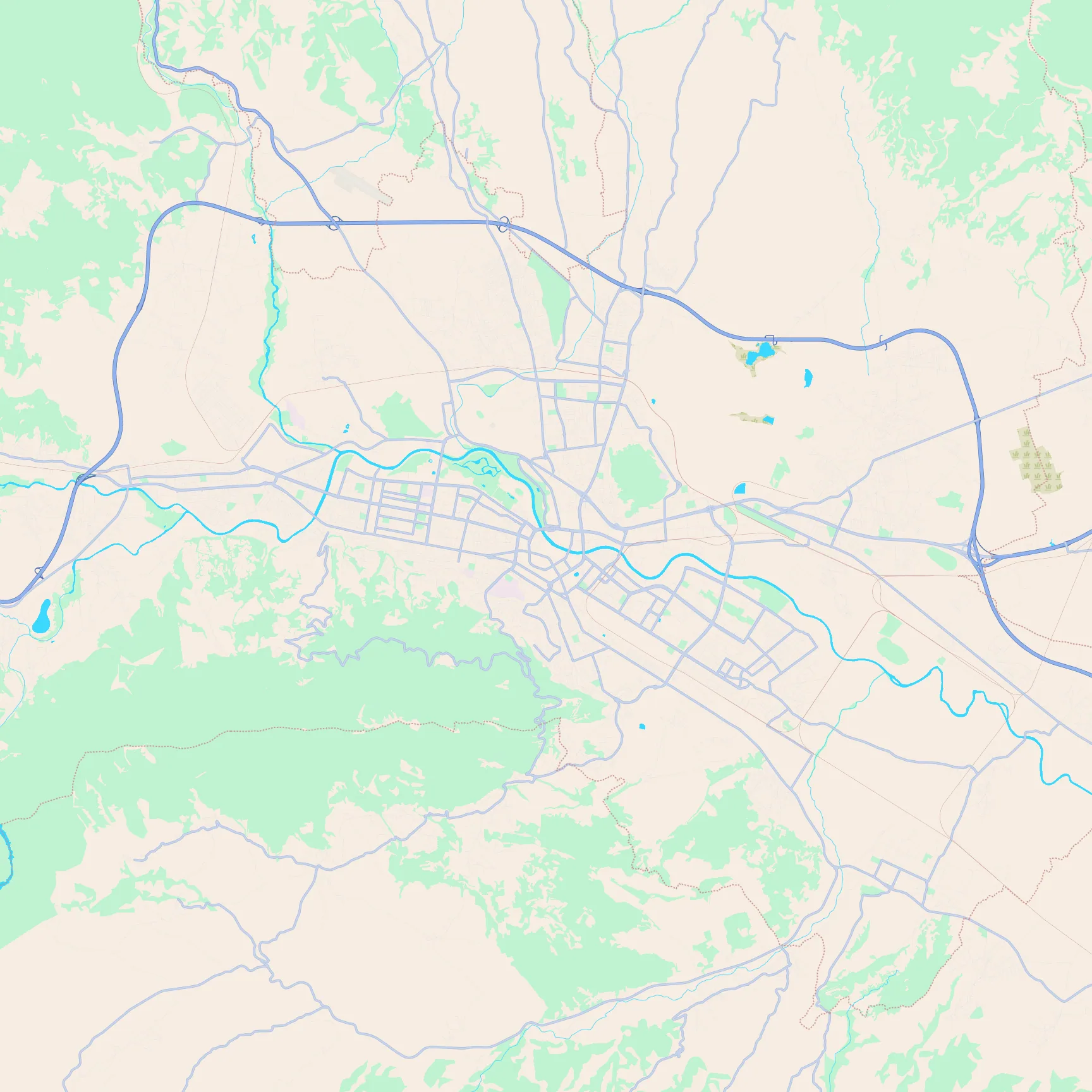Unlabeled street map of Skopje, North Macedonia