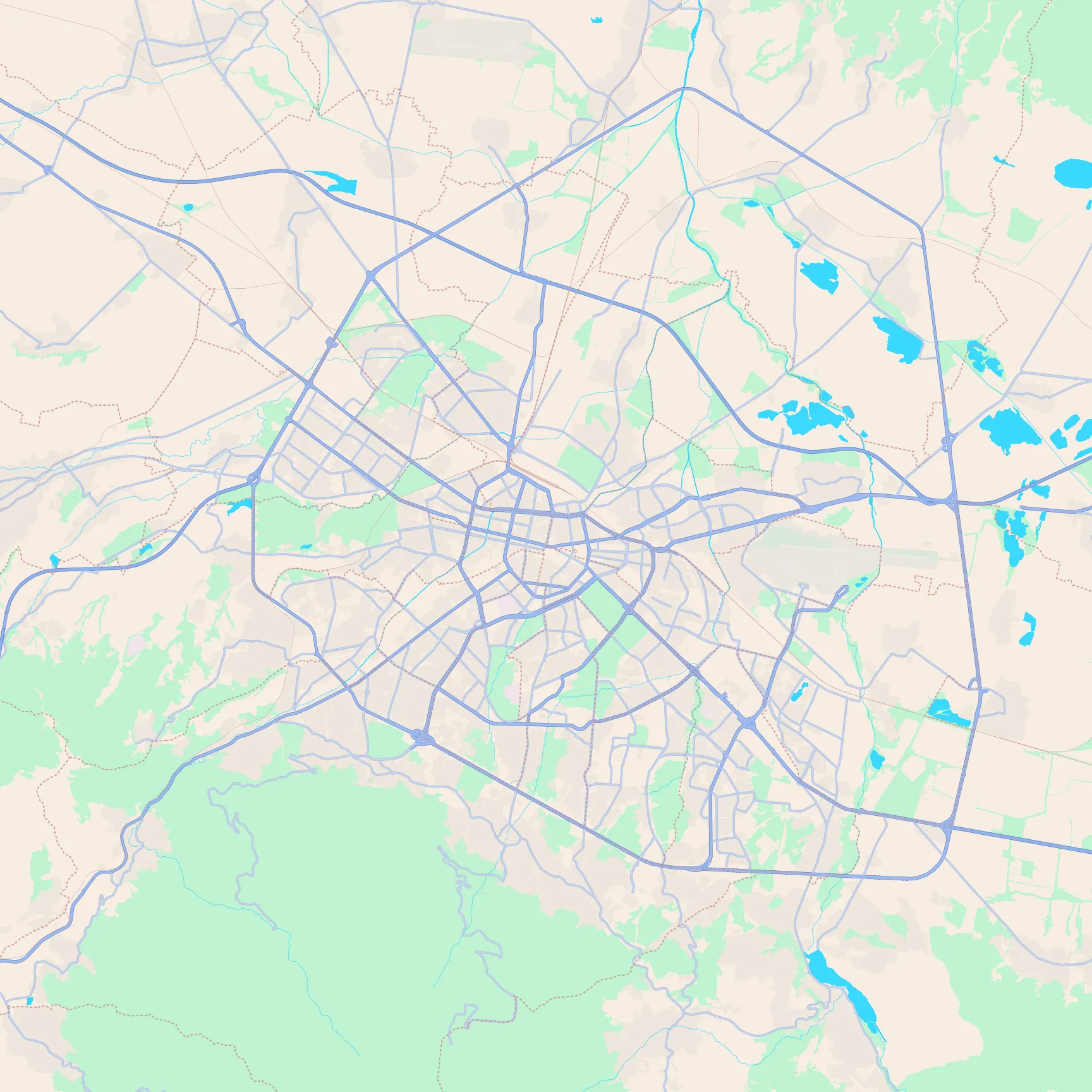 Unlabeled street map of Sofia, Bulgaria