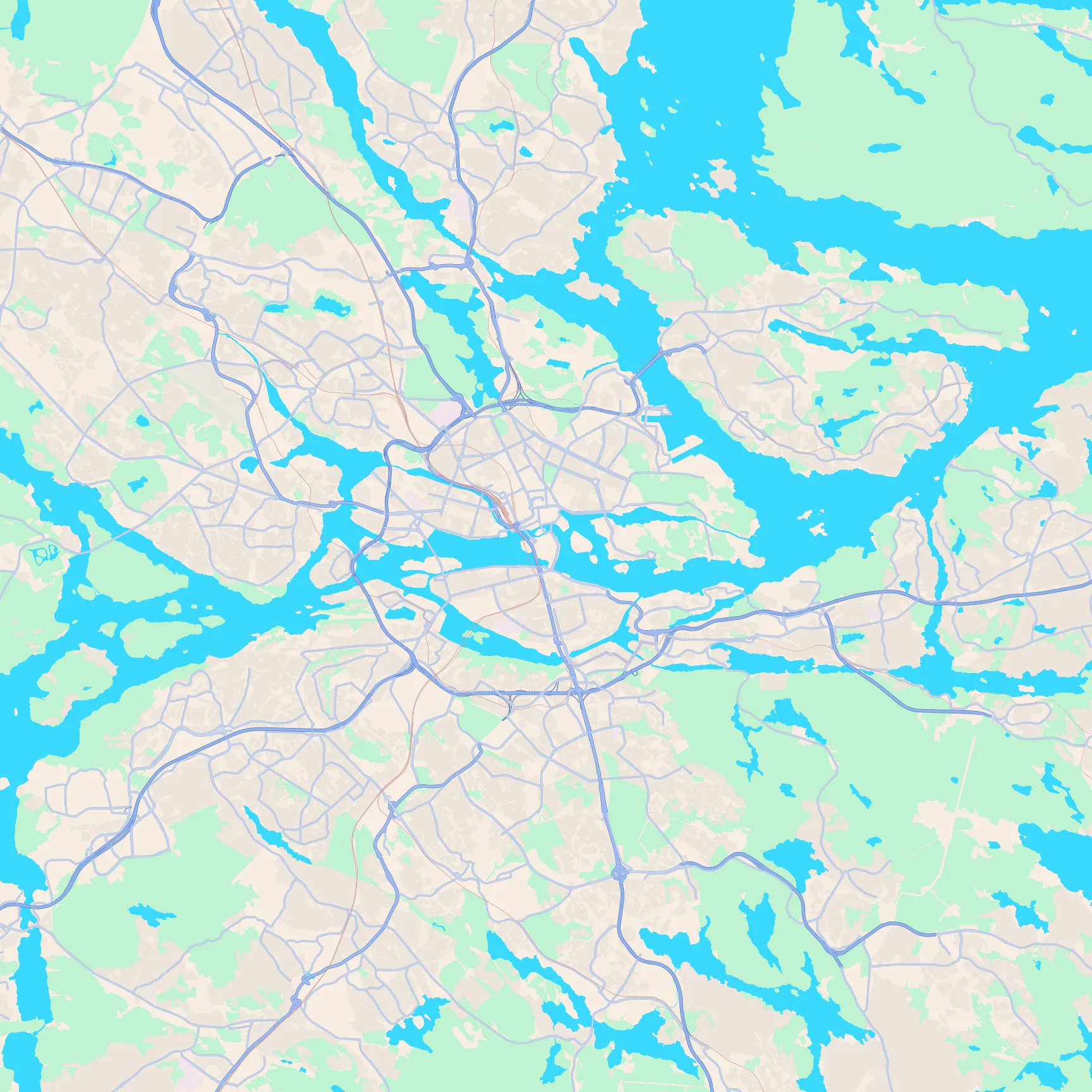 Unlabeled street map of Stockholm, Sweden