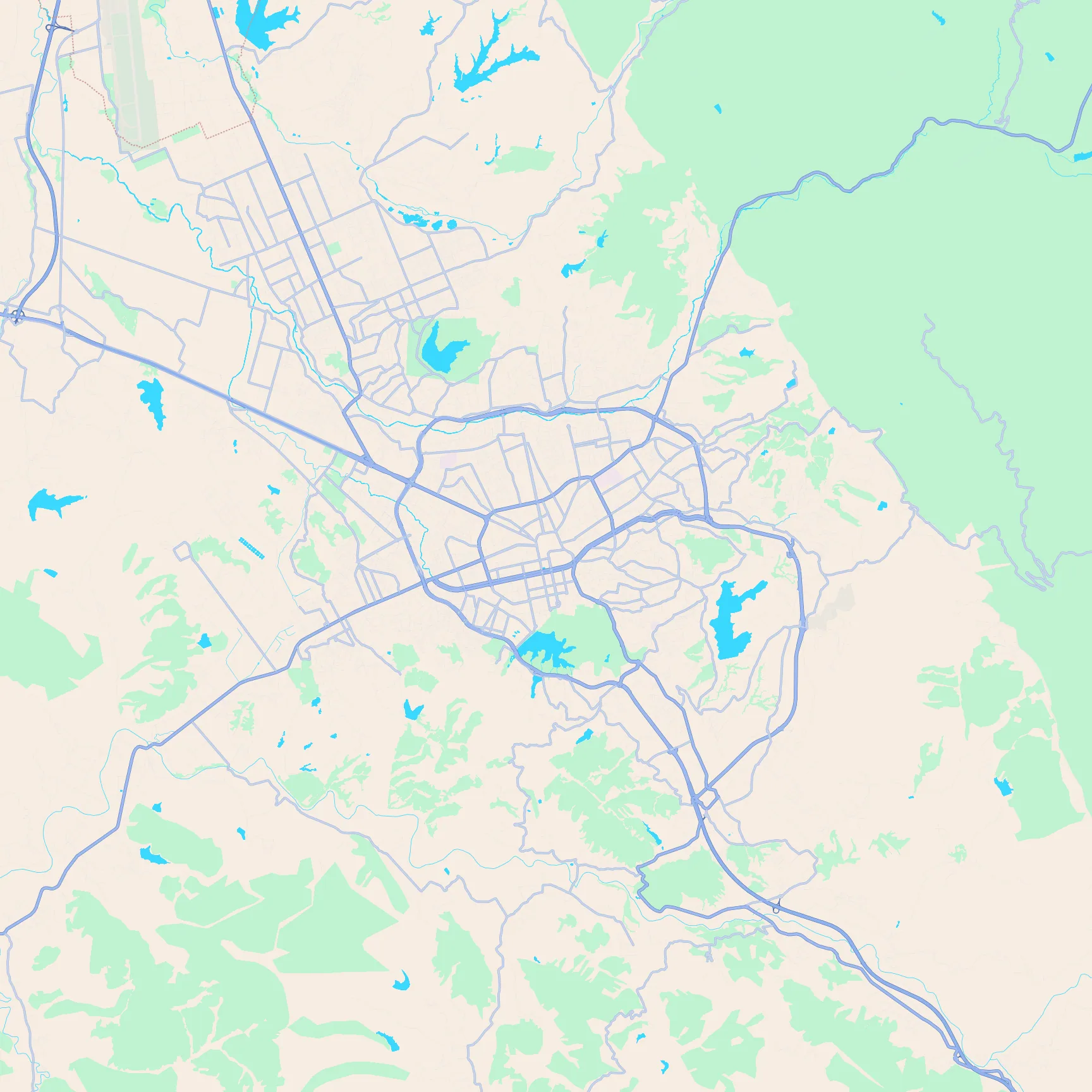 Unlabeled street map of Tirana, Albania