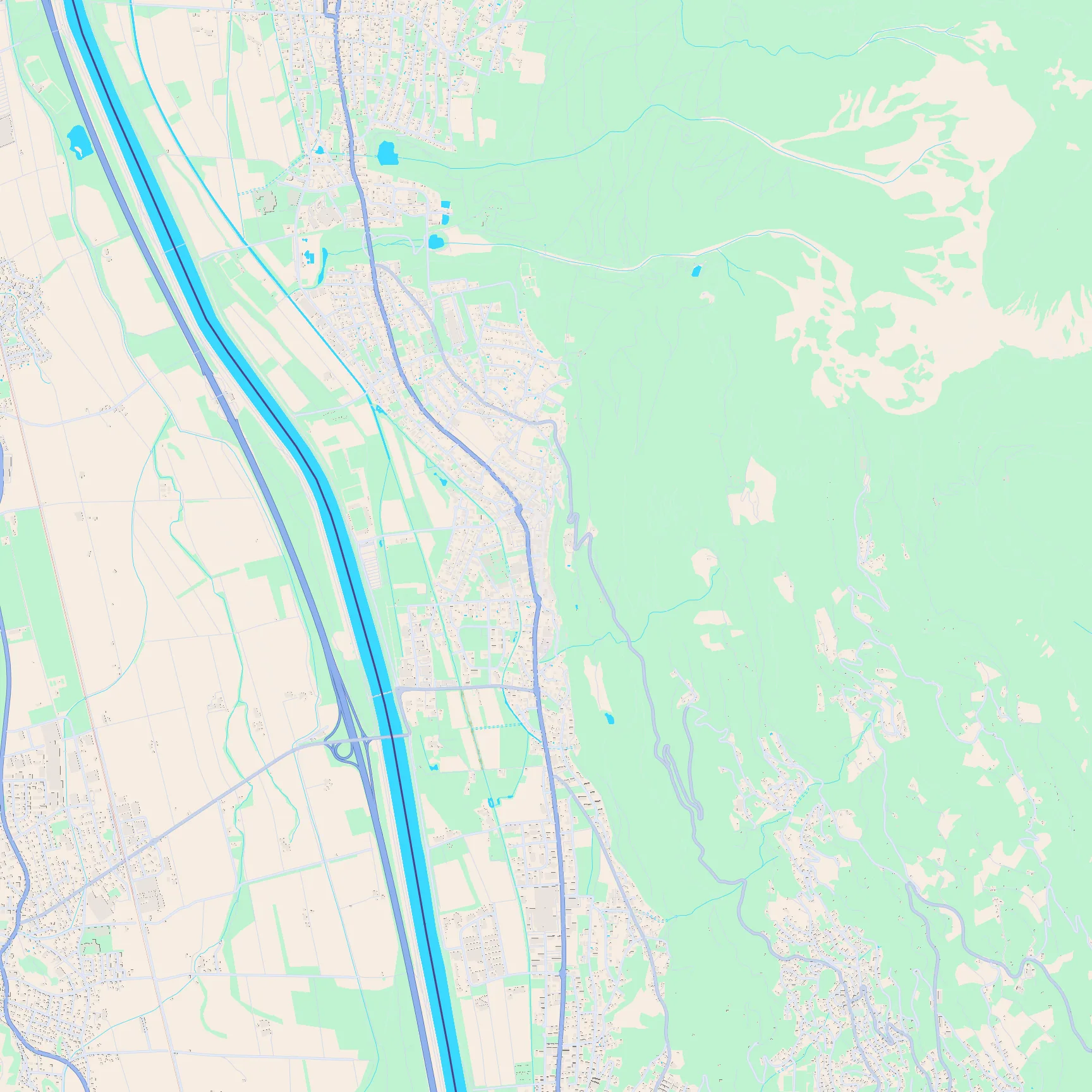 Unlabeled street map of Vaduz, Liechtenstein