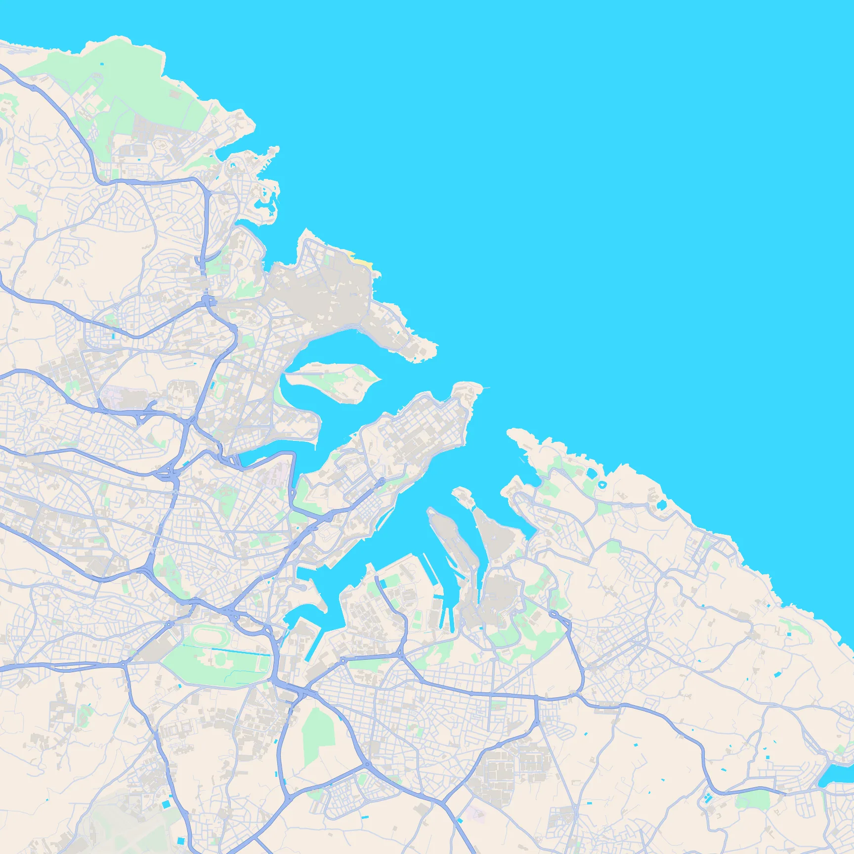 Unlabeled street map of Valletta, Malta