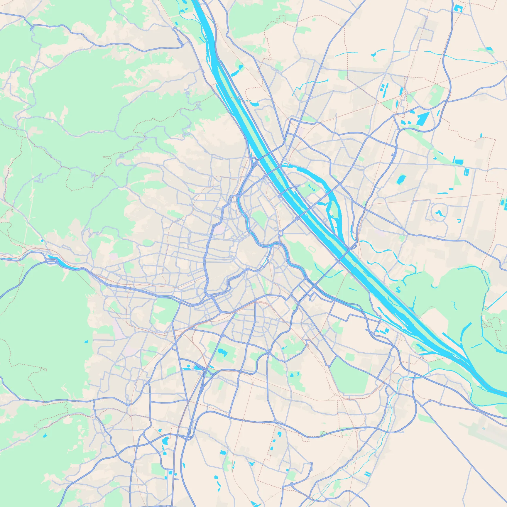 Unlabeled street map of Vienna, Austria