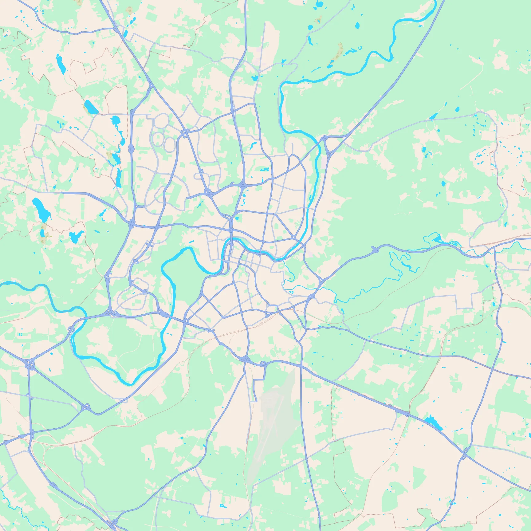Unlabeled street map of Vilnius, Lithuania