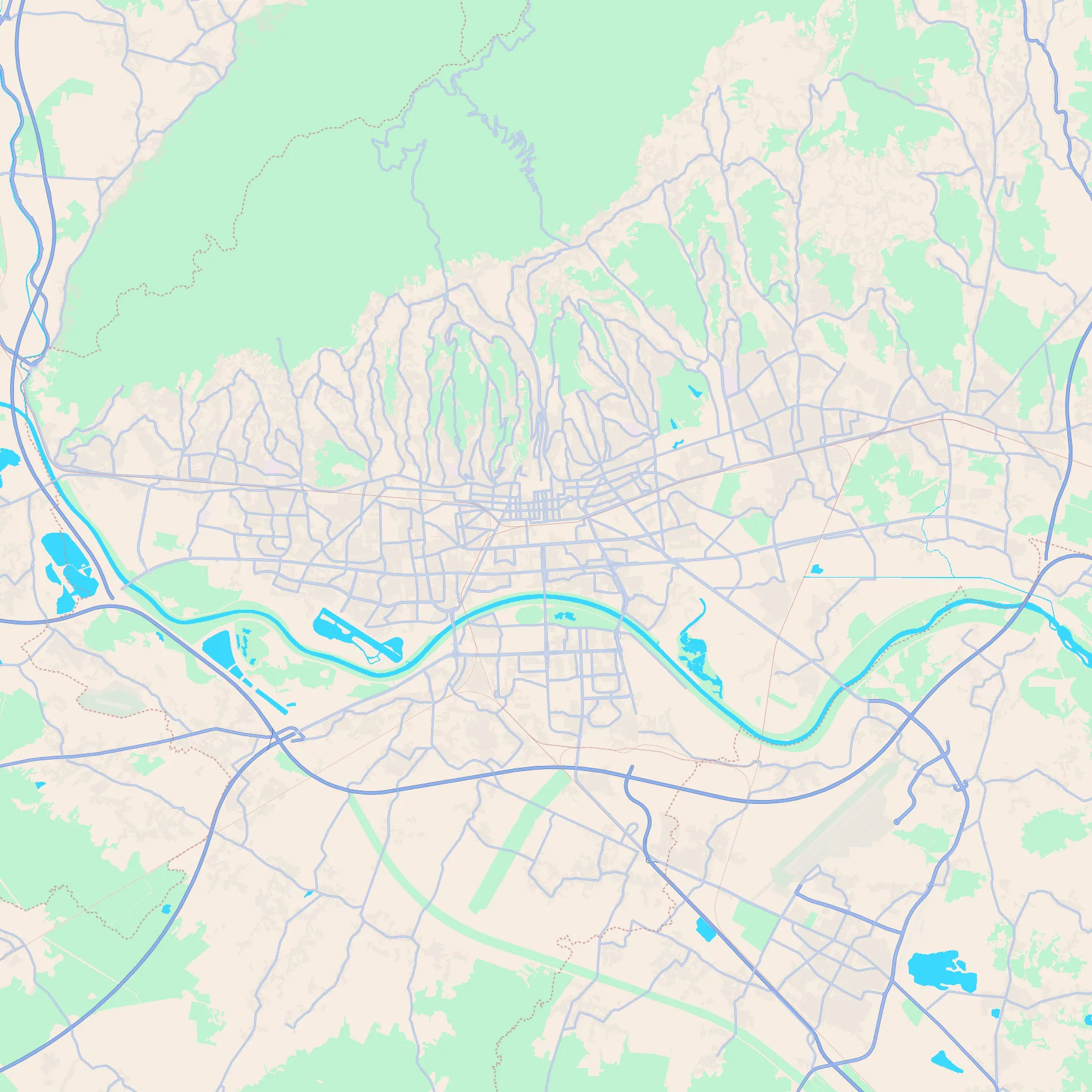 Unlabeled street map of Zagreb, Croatia