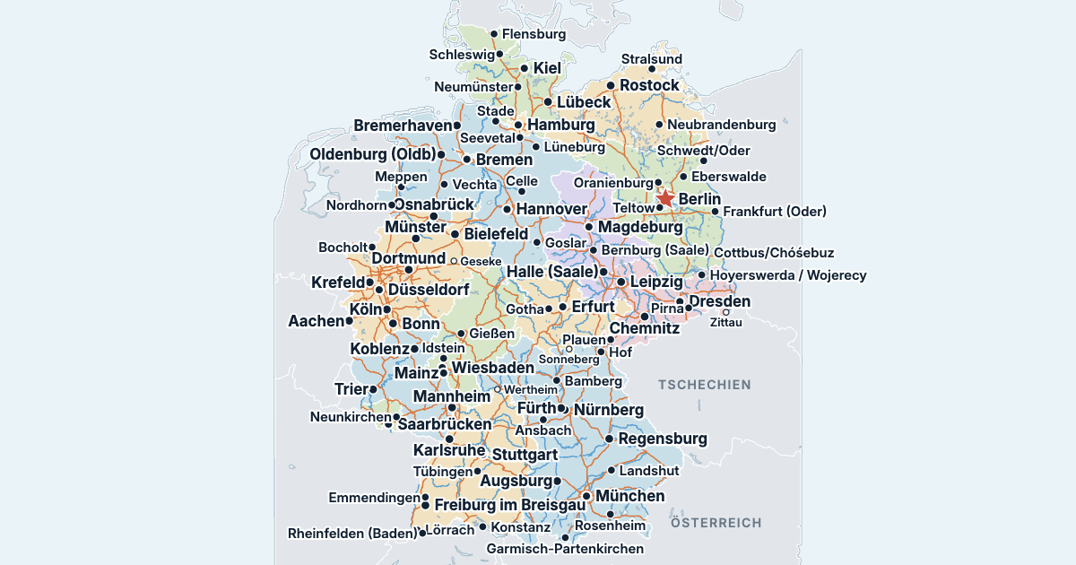 Deutschlandkarte mit Bundesländern und Städten: interaktiv und zum