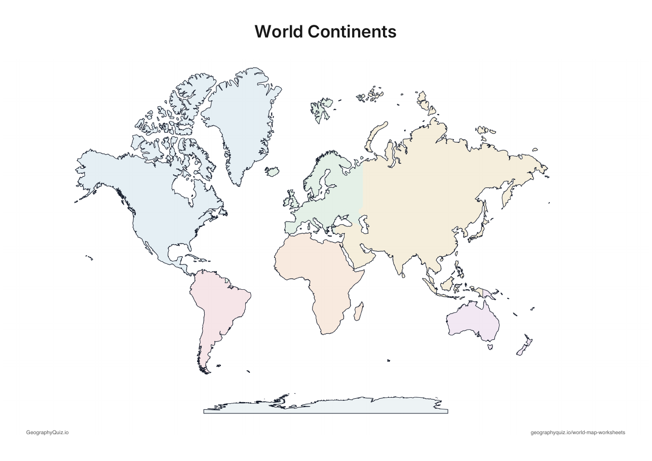 Printer-friendly blank world map with continent outlines