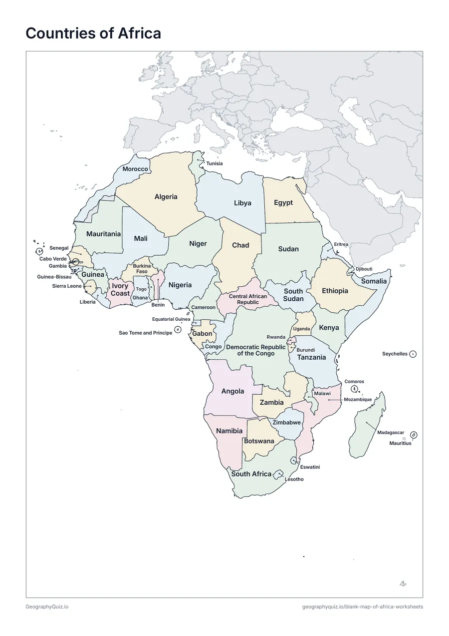 Preview of the printable countries of africa worksheet