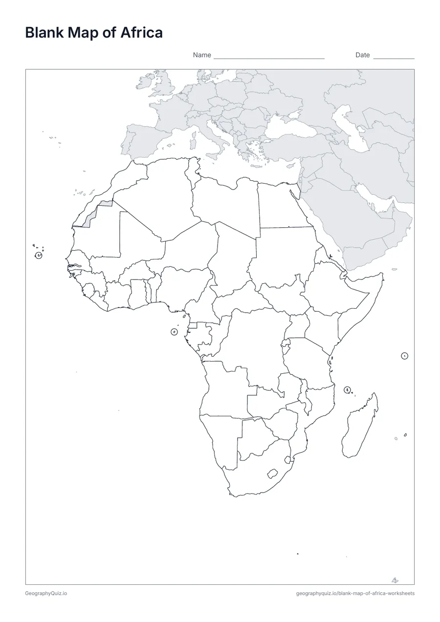 Printable blank map of Africa worksheet preview