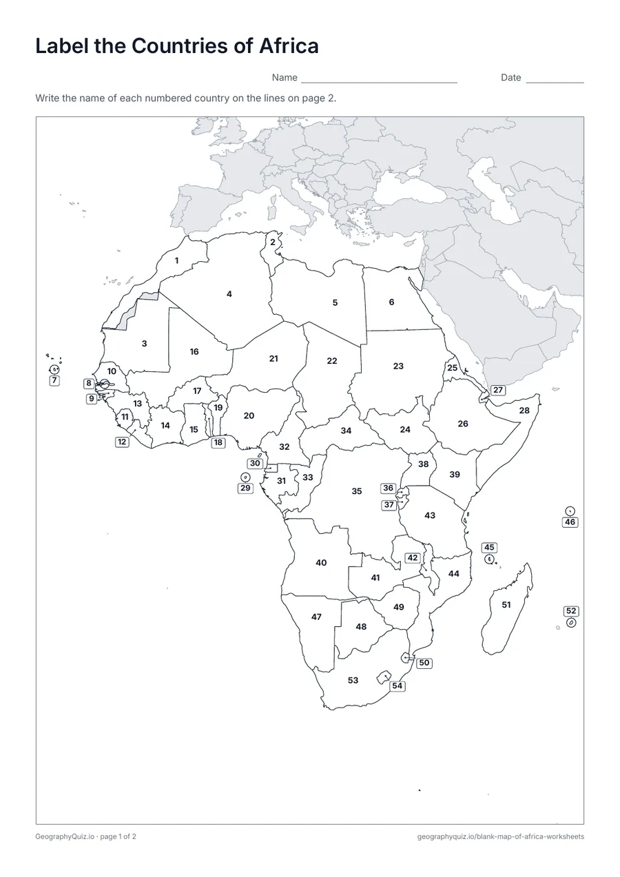 Preview of the printable label the countries of africa worksheet