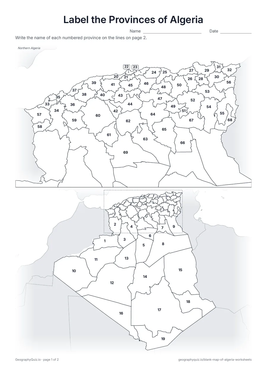 Preview of the printable label the provinces of algeria worksheet