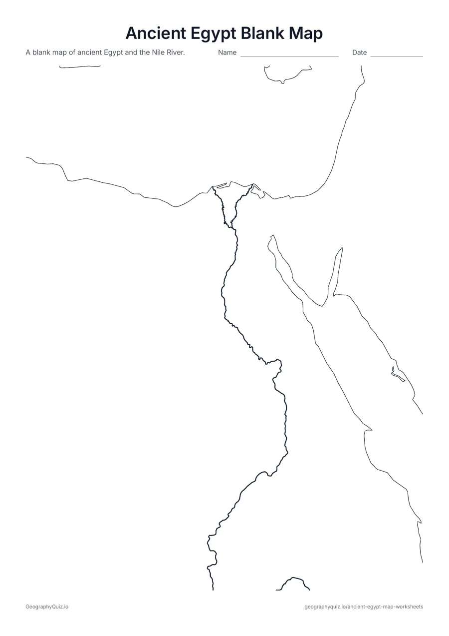 Preview of the printable ancient egypt blank map worksheet: Egypt, the Sinai and the Nile River with no names – ready for your own activity