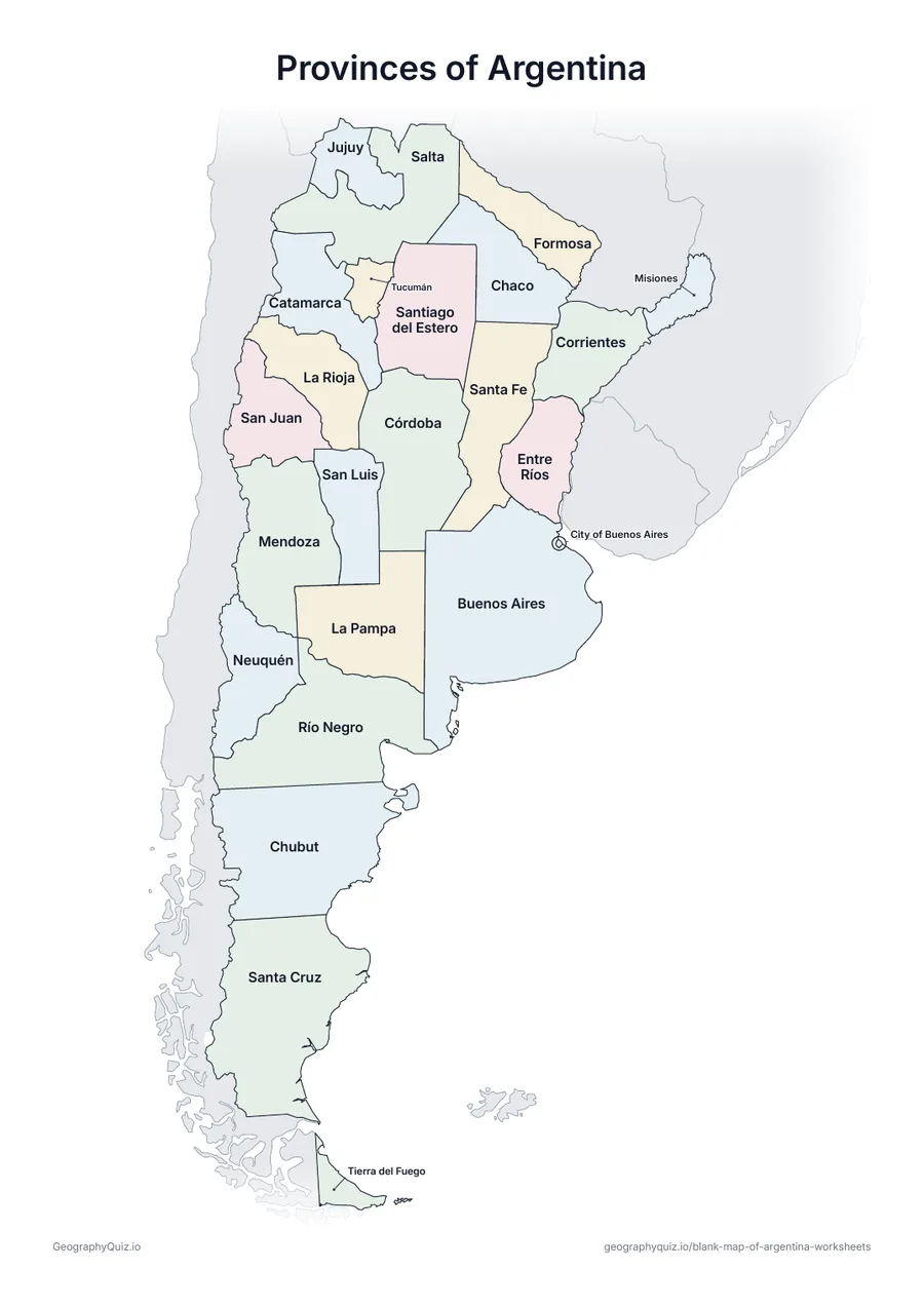 Preview of the printable provinces of argentina worksheet