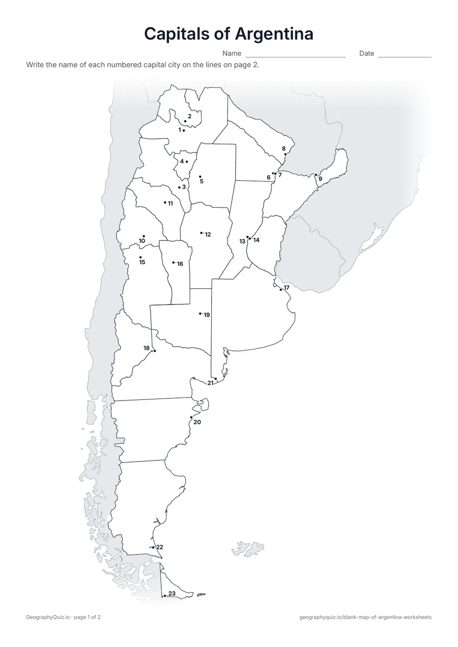 Preview of the printable capitals of argentina worksheet