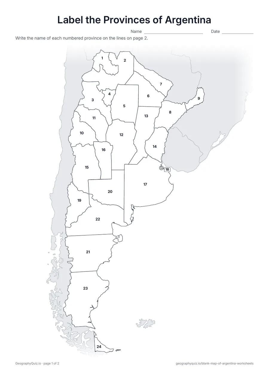 Preview of the printable label the provinces of argentina worksheet