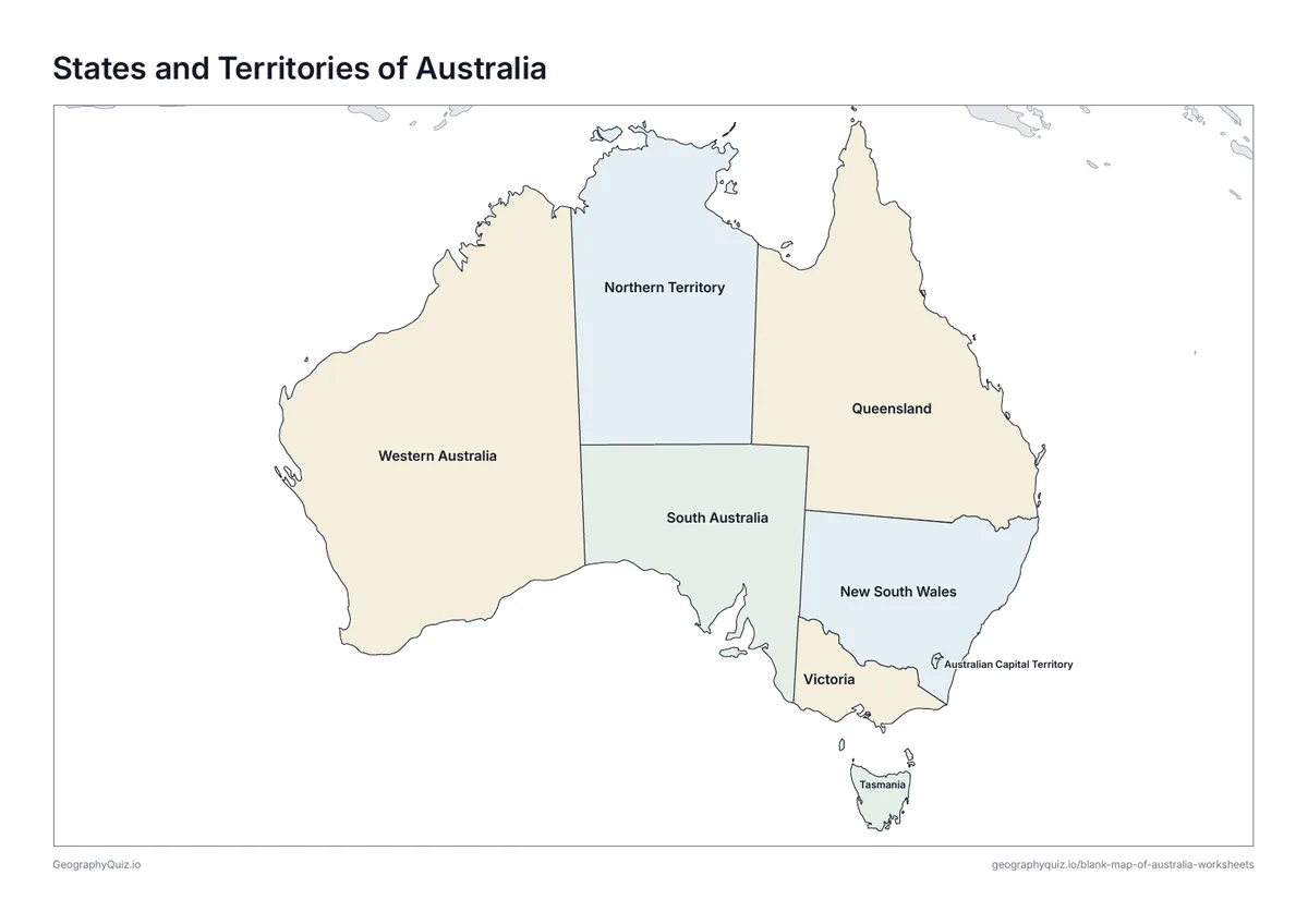 Preview of the printable states and territories of australia worksheet