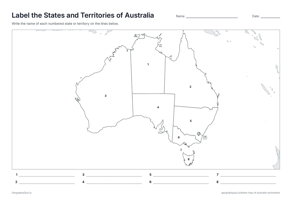 Preview of the printable label the states and territories of australia worksheet