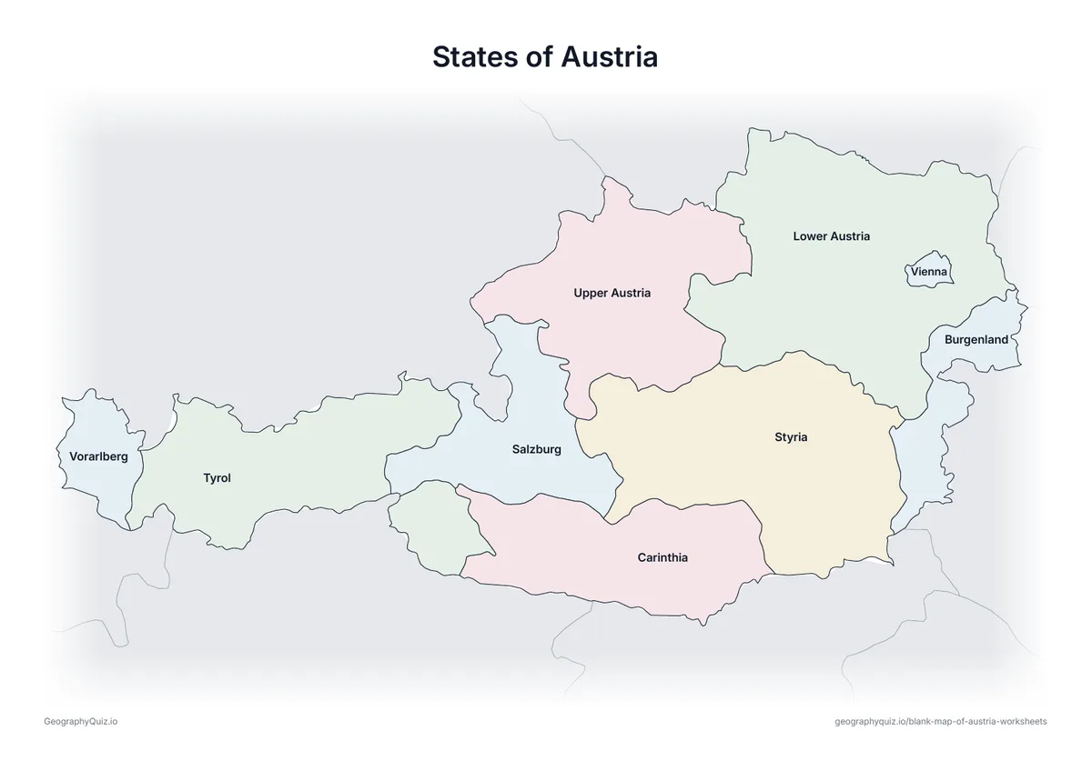 Preview of the printable states of austria worksheet
