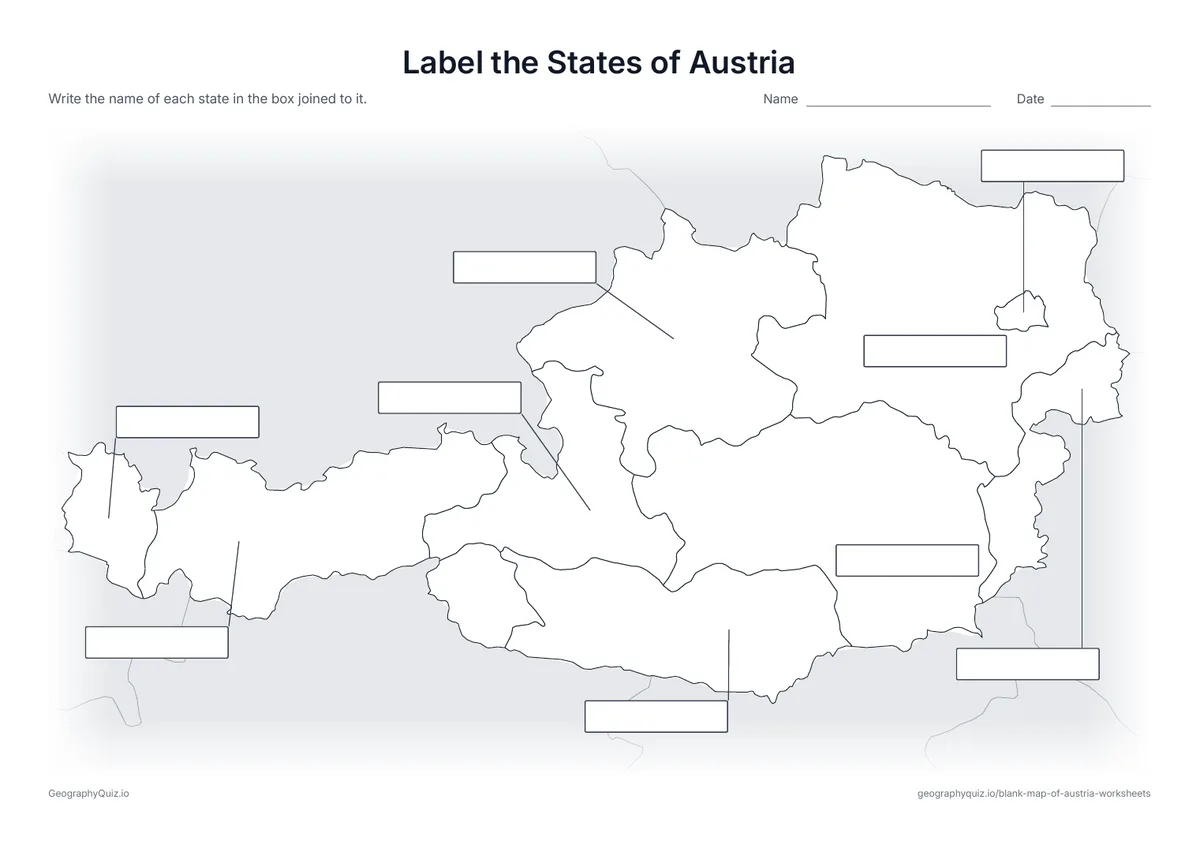 Preview of the printable label the states of austria worksheet