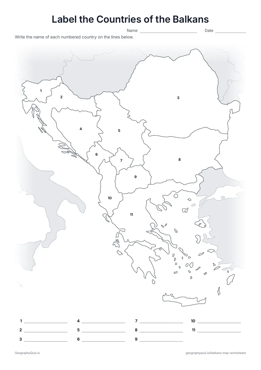 Preview of the printable label the countries of the balkans worksheet