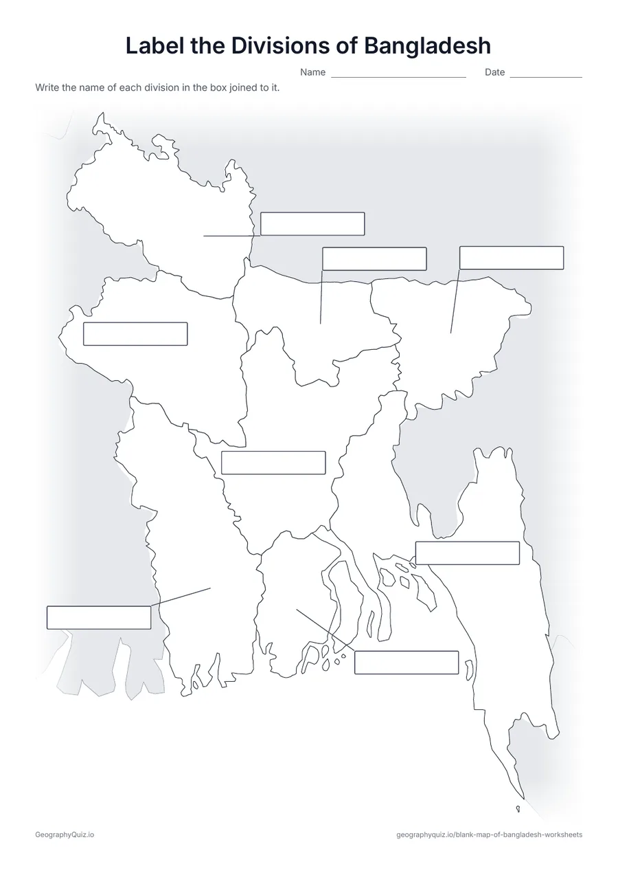Preview of the printable label the divisions of bangladesh worksheet