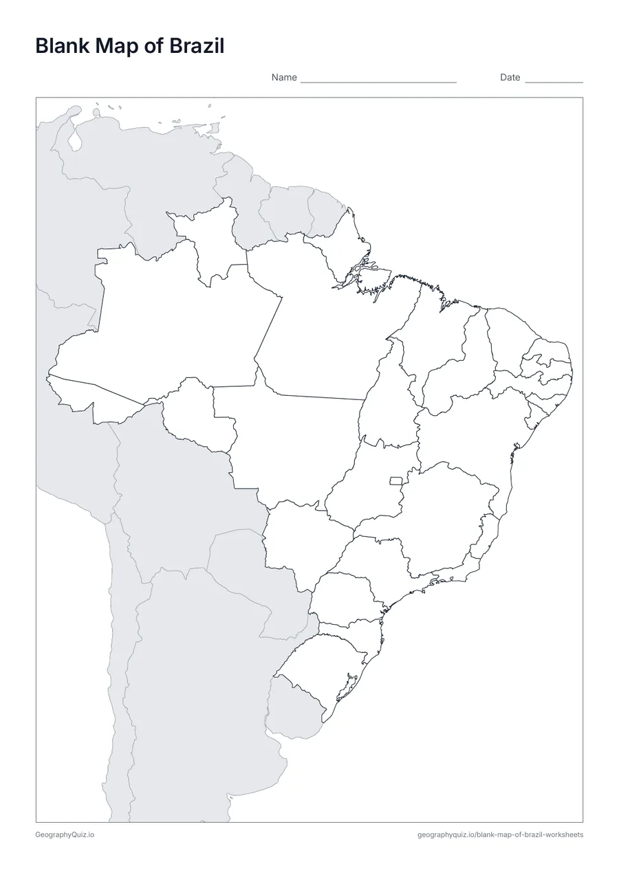Printable blank map of Brazil worksheet preview