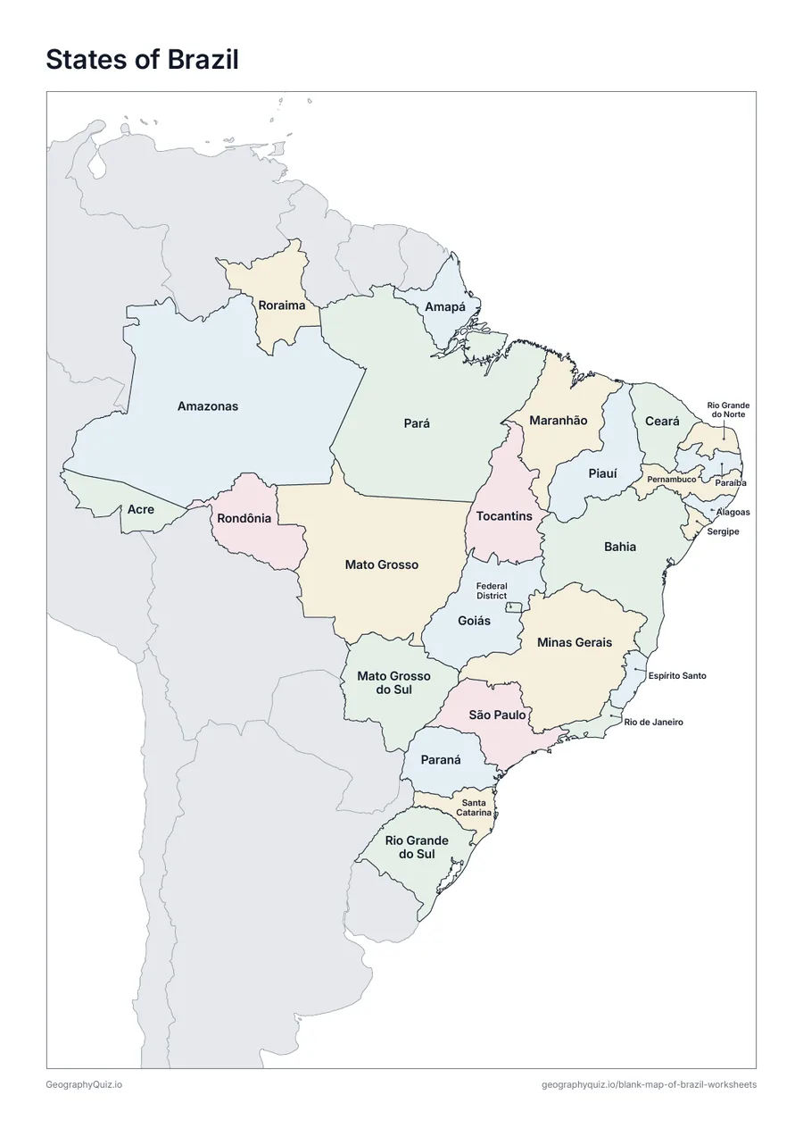 Preview of the printable states of brazil worksheet
