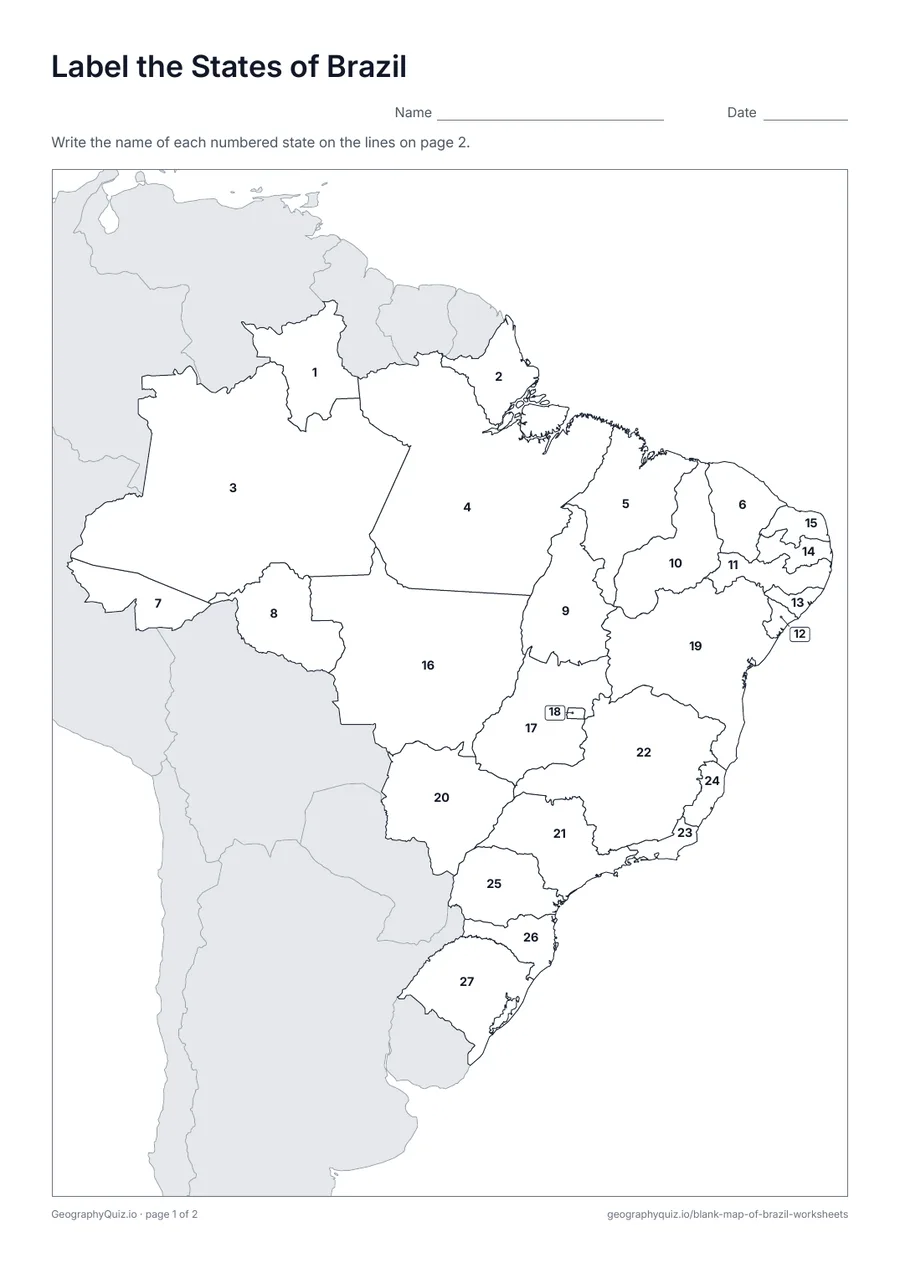 Preview of the printable label the states of brazil worksheet