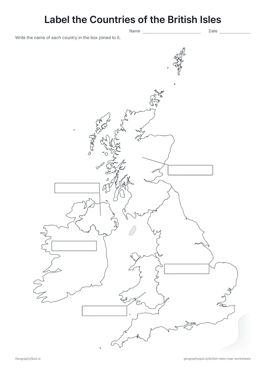 Preview of the printable label the countries of the british isles worksheet