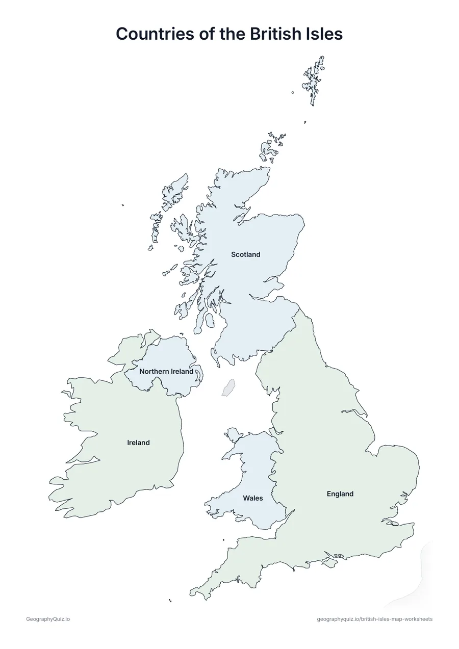 Preview of the printable countries of the british isles worksheet